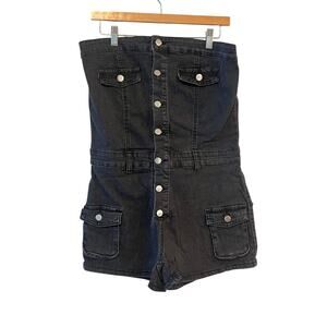 Romper Women's Size 2XL Black Denim Strapless Button Front Brand New
